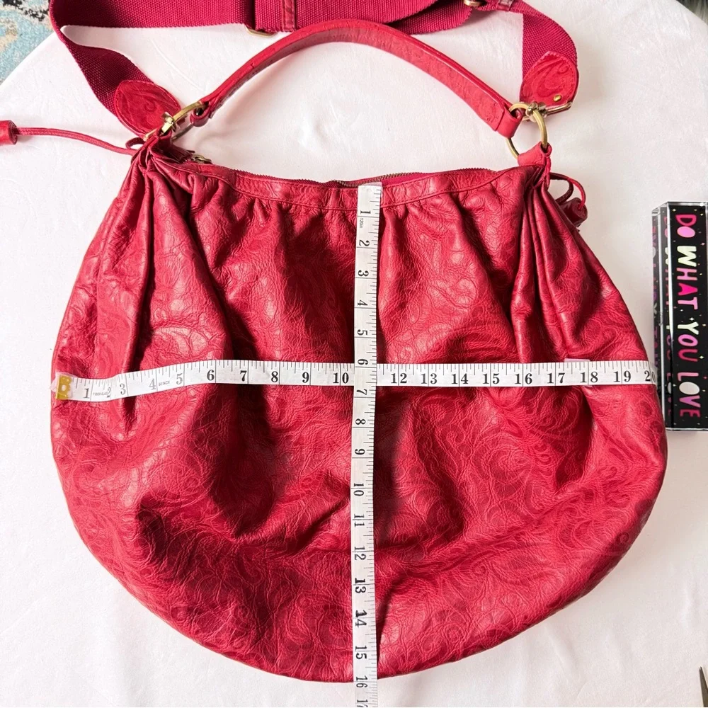 SABINA NEW YORK Red Embossed Leather Hobo Bag Tassels Vintage